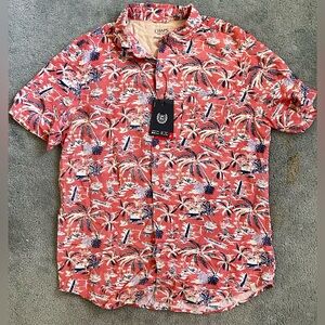 Chaps Short Sleeve Button-Down Shirt - Medium - Coral Palm - NWT